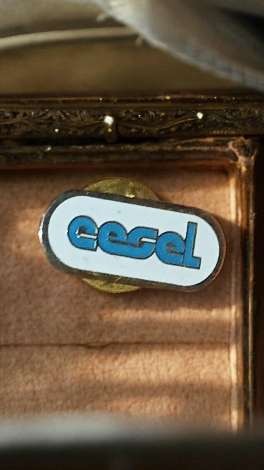 Pin's vintage Cesel logo bleu blanc rétro badge ancien