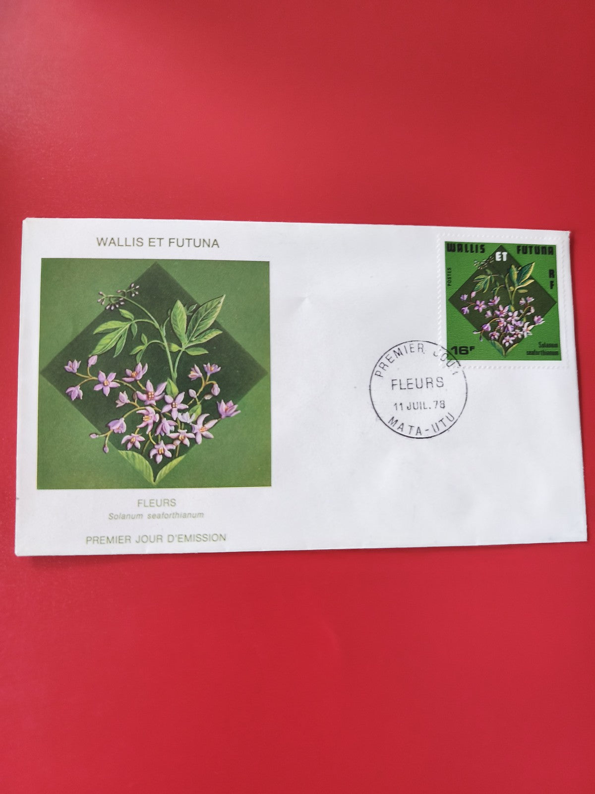 Enveloppe philatélie Wallis et Futuna Fleurs Solanum seaforthianum 1978
