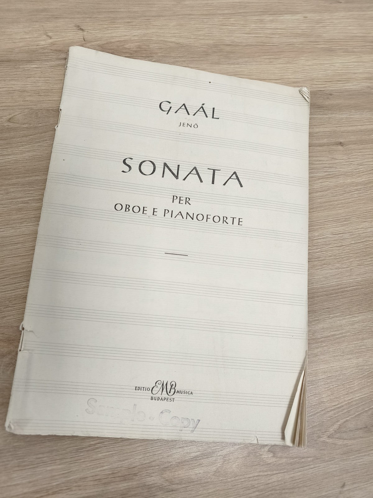 Ancien livre partitions GAÁL JEN? sonate pour hautbois et pianoforte EMB Budapes