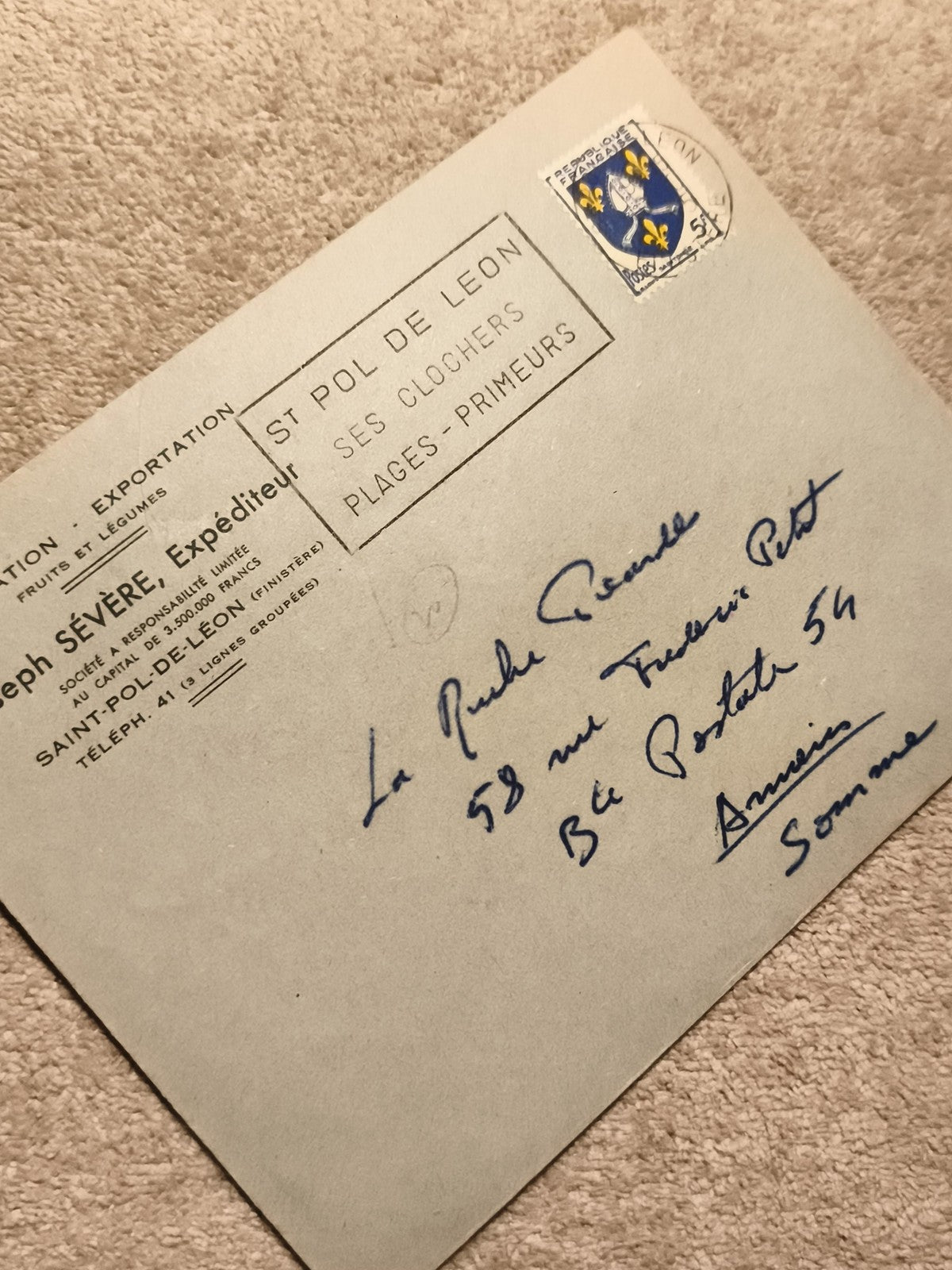 Lettre ancienne Saint-Pol-de-Léon timbre Canada blason Philatélie (Ref 8)