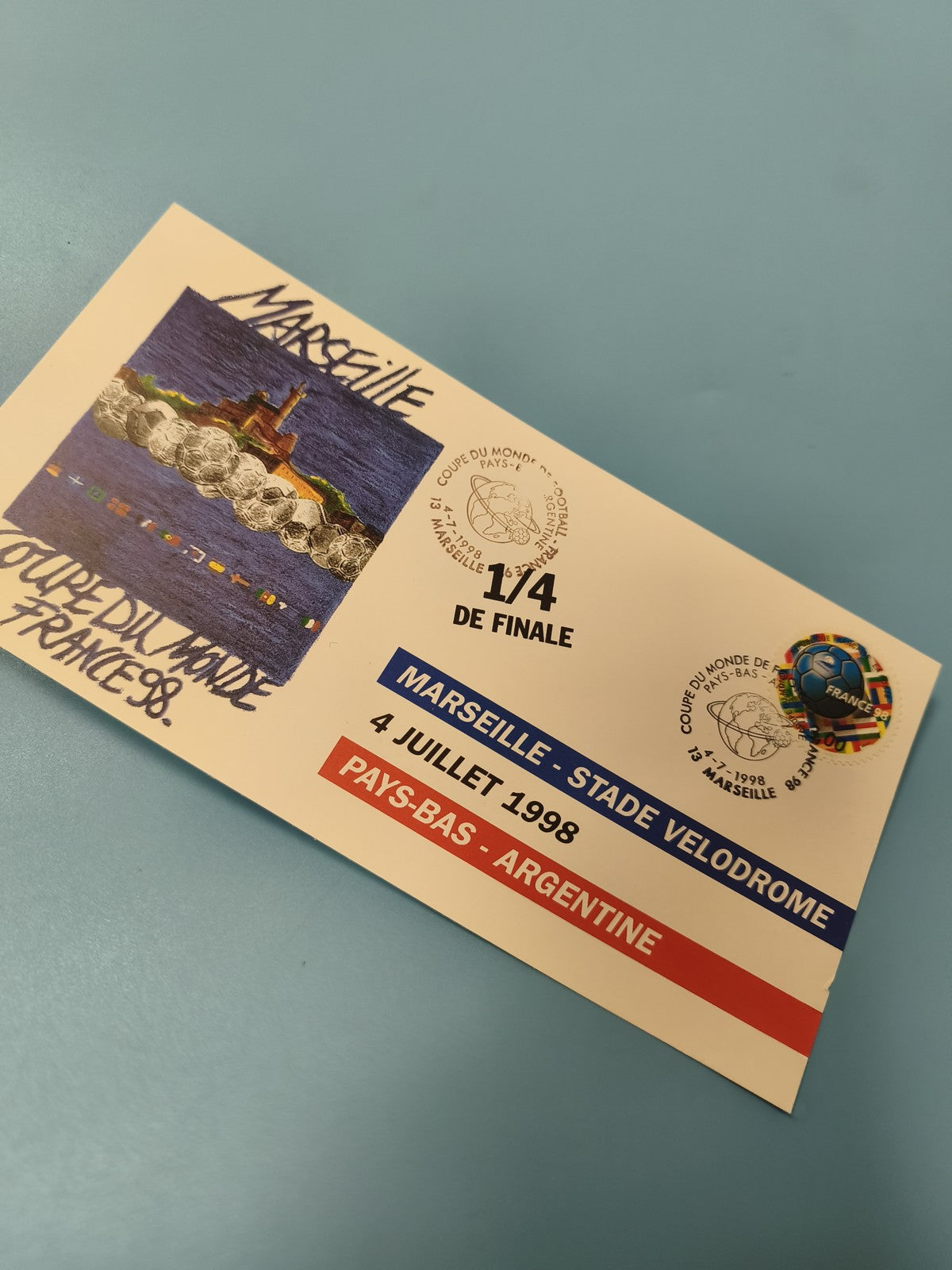 Enveloppe FDC 1/4 Finale Marseille 1998 Coupe du Monde Pays-Bas Argentine Timbre