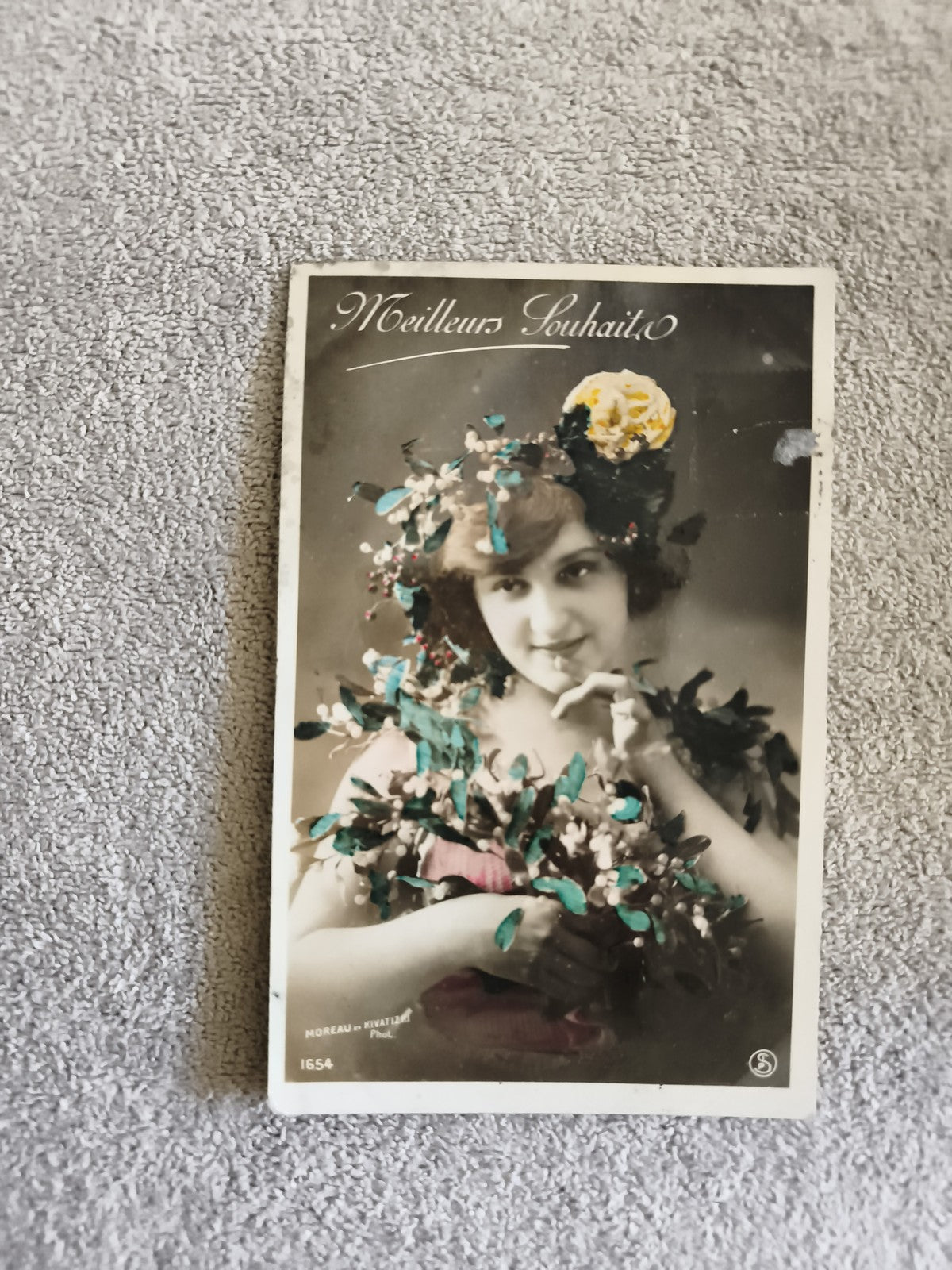 Carte postale Meilleurs Souhaits Moreau Rivatier phototypie CPA début XXe