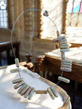 Collier artisanal africain jaspe naturel, vintage, perles rectangulaires ethniqu