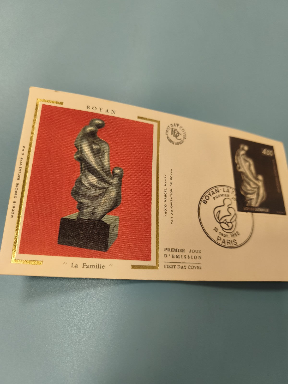 Enveloppe FDC premier jour Boyan La Famille timbre 40c illustration sculpture