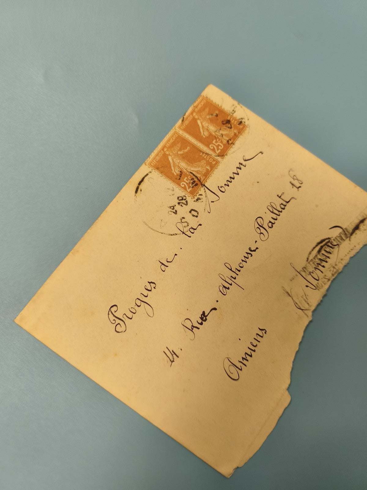 Ancienne enveloppe timbrée oblitérée 25c orange France pour collection philatéli