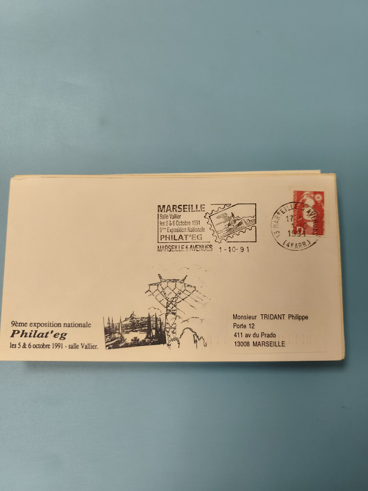 Ancienne enveloppe philatélie Marseille 1991 exposition Philat'eg cachet illustr
