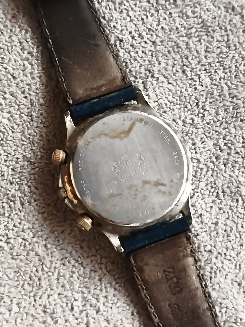 Montre homme vintage cadran bleu doré à restaurer, bracelet bleu, rétro