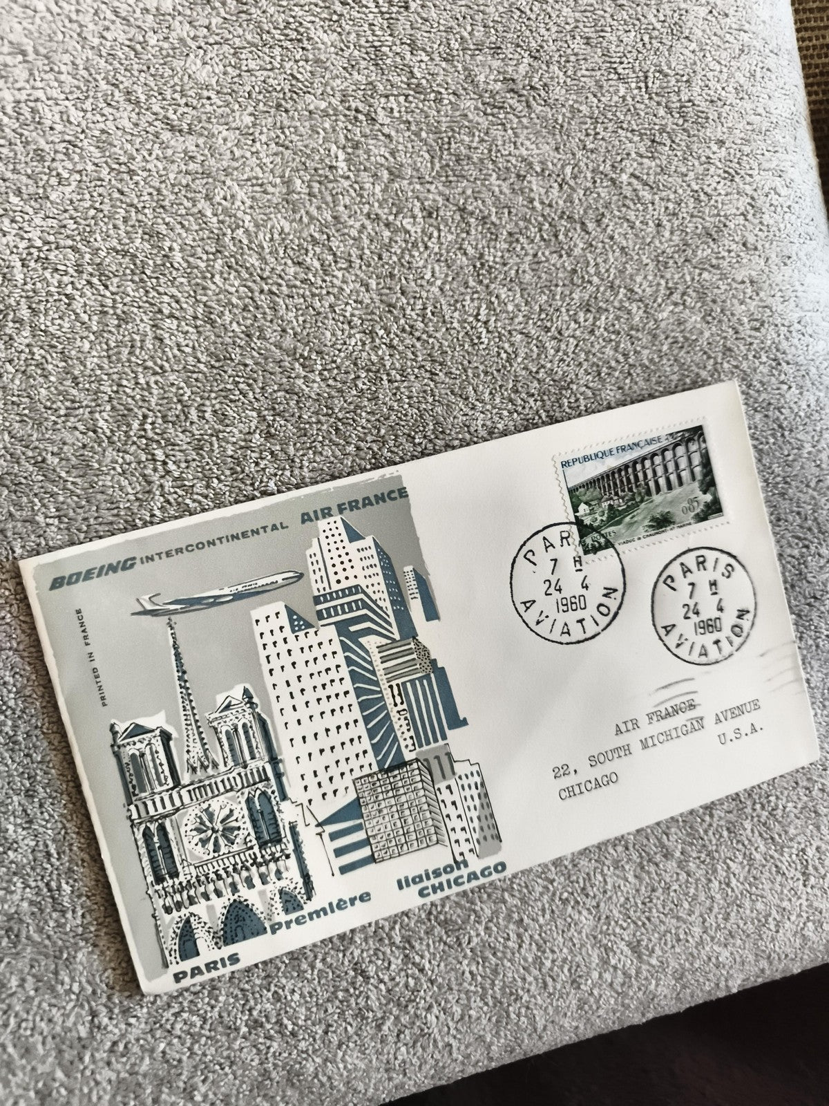 Lettre Premier Jour Air France Paris Chicago 1960 Boeing, timbre France