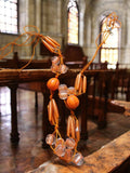Collier vintage perles naturelles orange et translucides – bijou fantaisie rétro