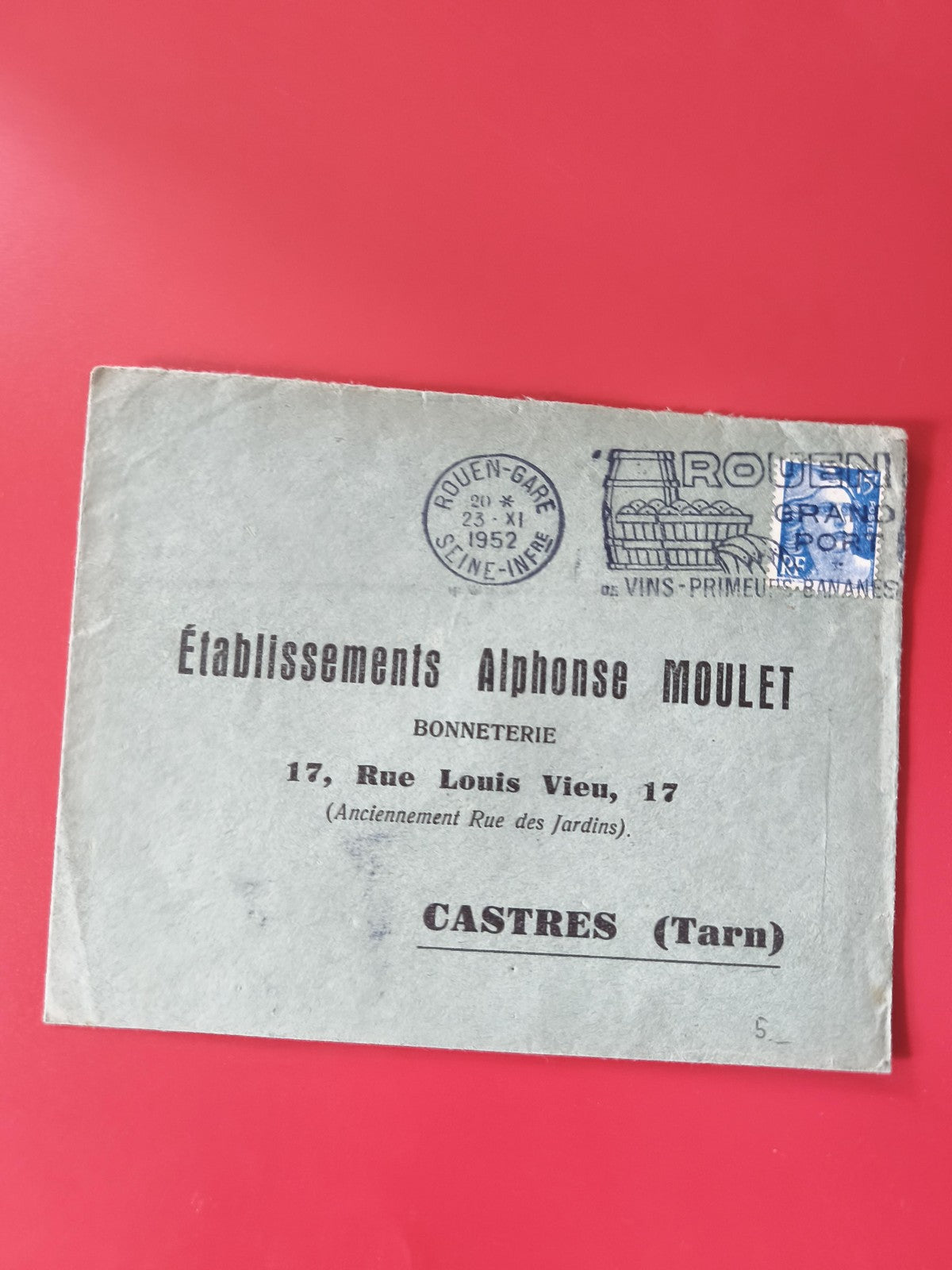Enveloppe philatélie Rouen-Gare 1952 Établissements Alphonse Moulet Castres
