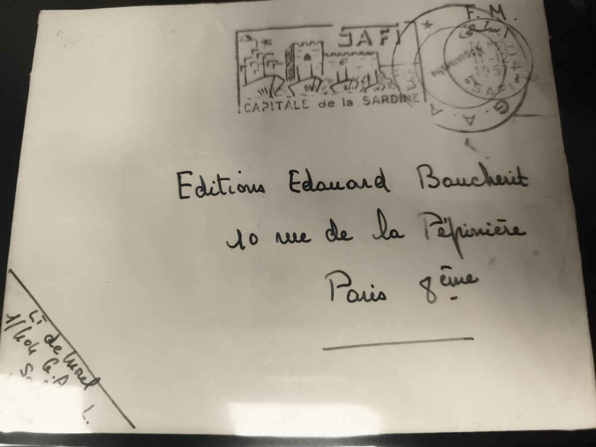 Lettre oblitérée Safi 1951 capitale sardine cachet FM philatélie Maroc