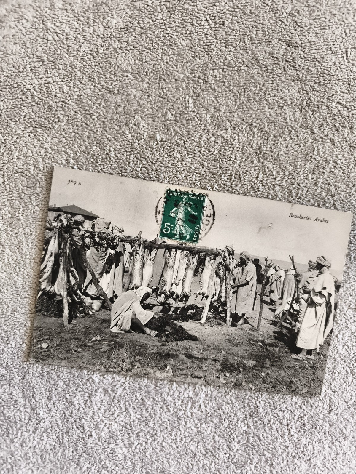 CPA Boucheries Arabes Afrique du Nord photo animée timbre 5c type Semeuse