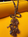 Collier fantaisie vintage marron pendentif bohème perles rétro ethnique élégant