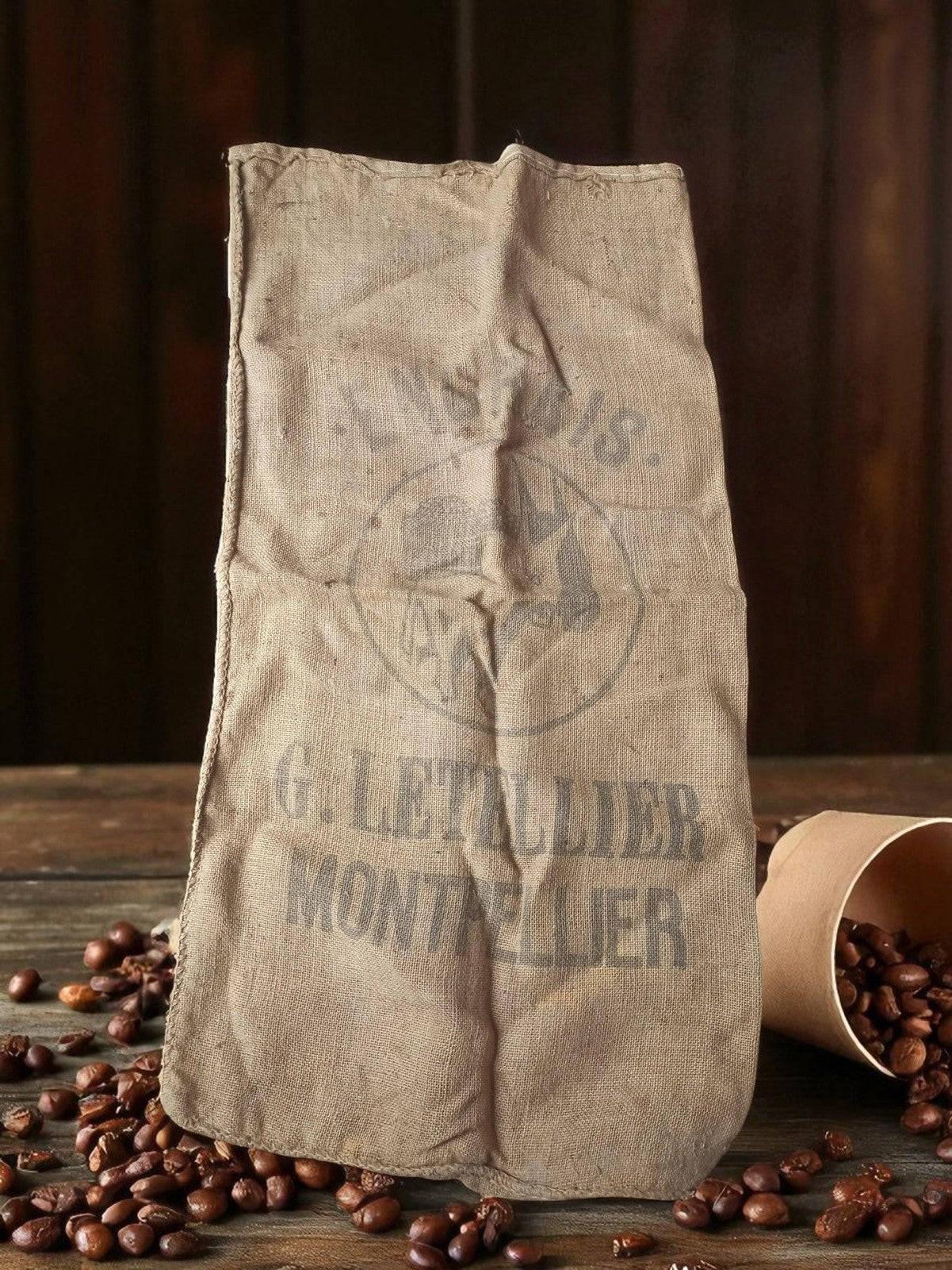Sac en toile de jute ancien G. Letellier Montpellier vintage rétro déco