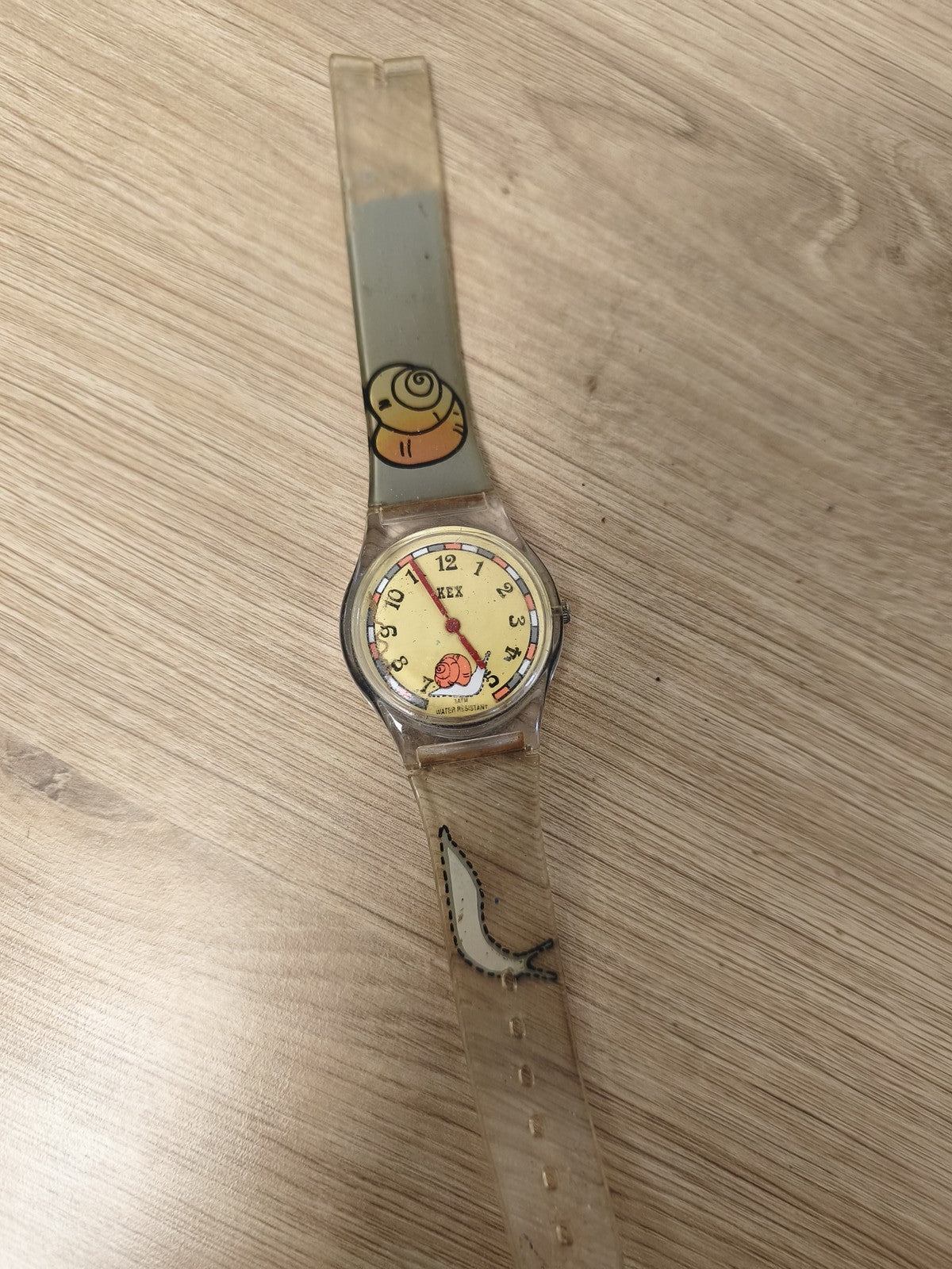 Montre KEX transparente motif escargot et poisson, bracelet illustré, enfant