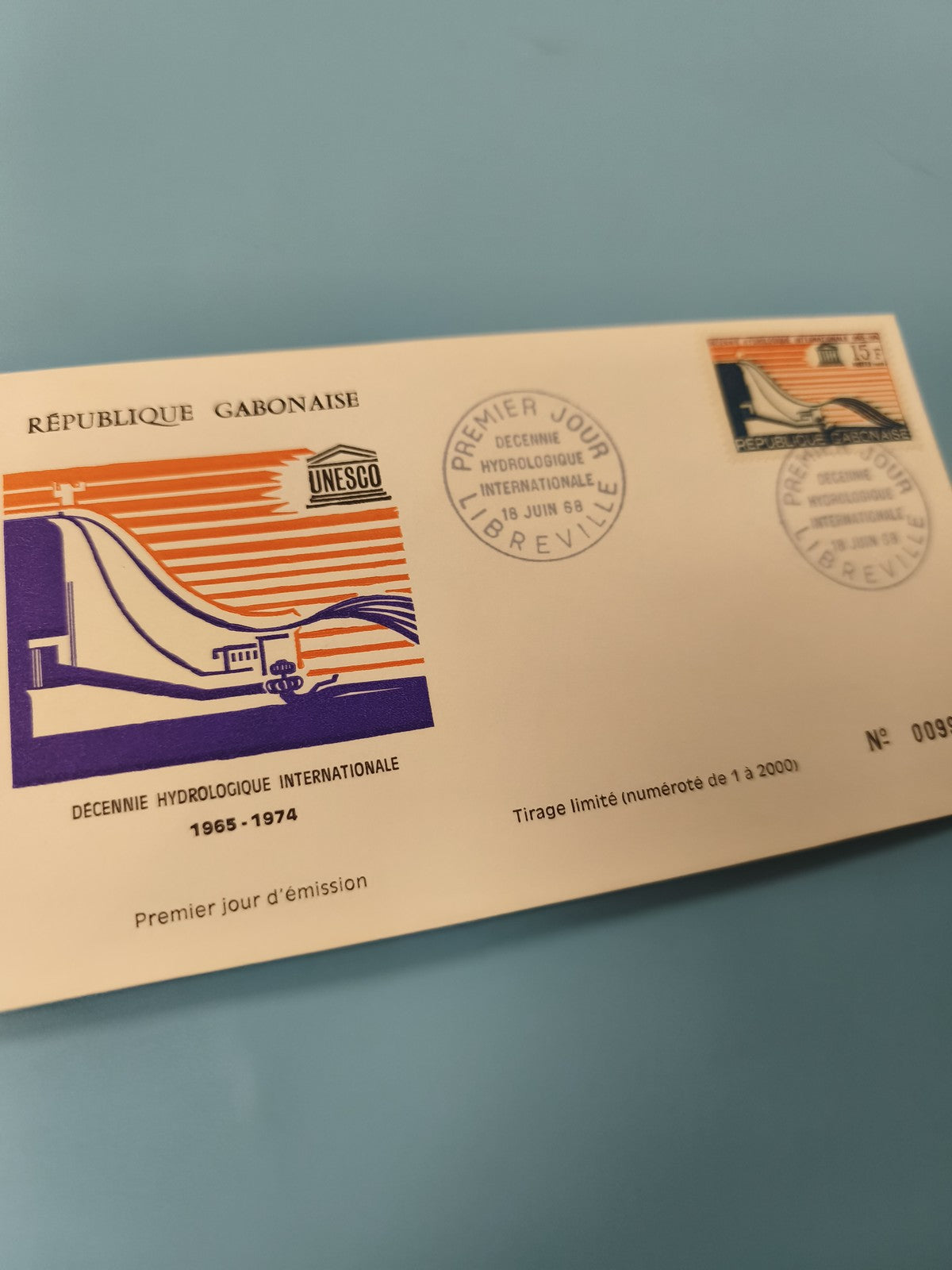 Enveloppe FDC Gabon 1968 UNESCO Décennie Hydrologique Timbre 1,5F Libreville