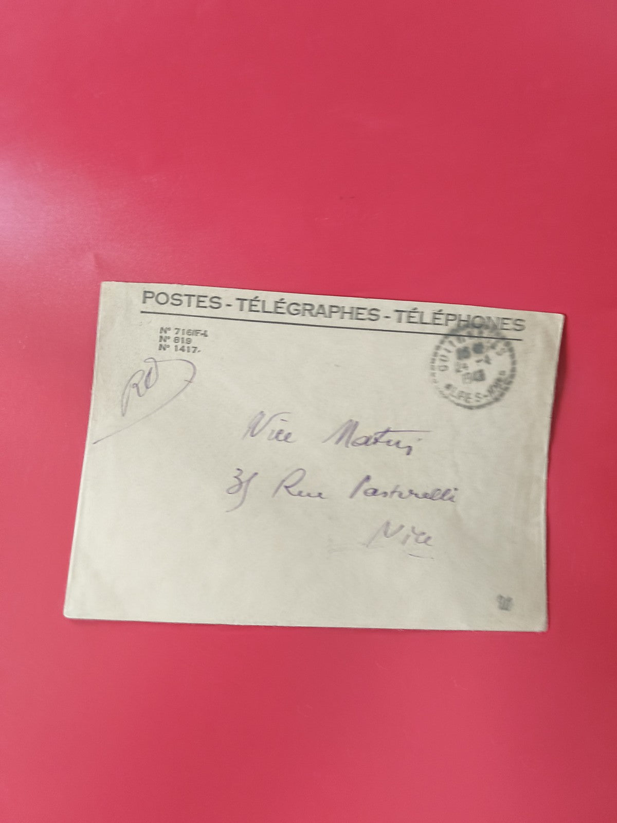 Enveloppe philatélie Postes Télégraphes Téléphones cachet visible écriture manus