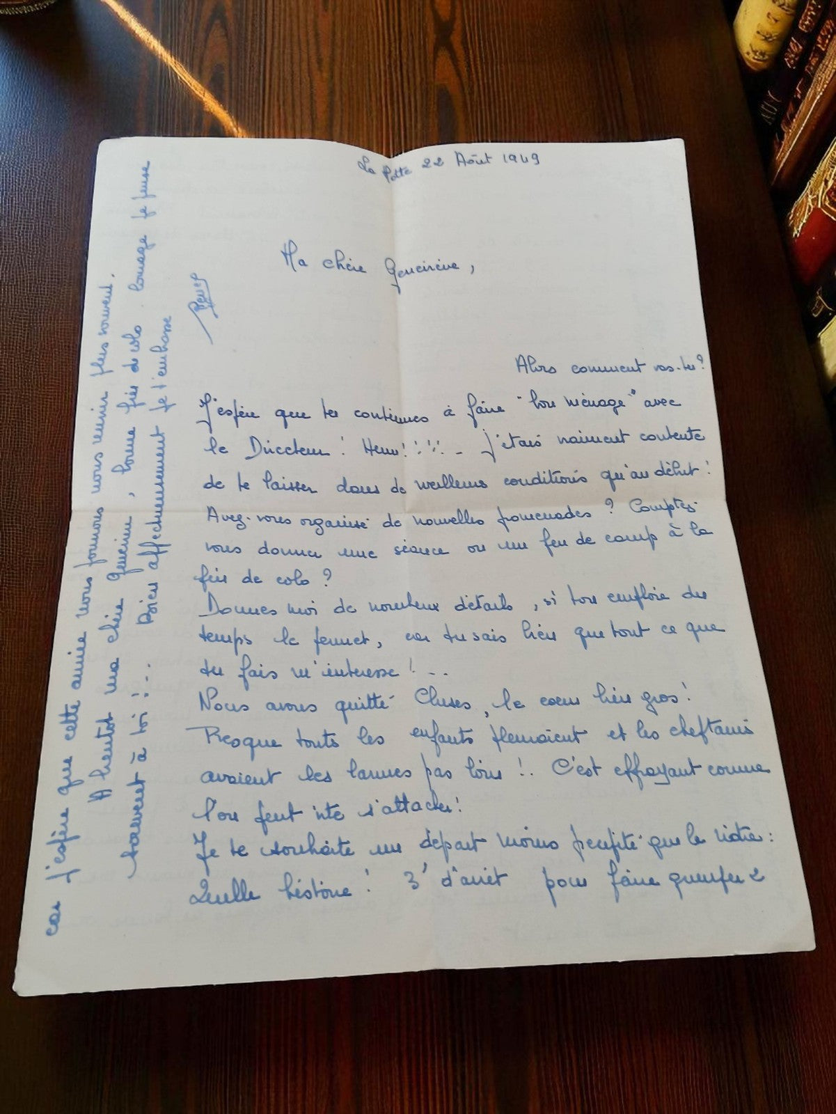 Lettre manuscrite ancienne 1949 à Geneviève bleu vintage écriture post WW2