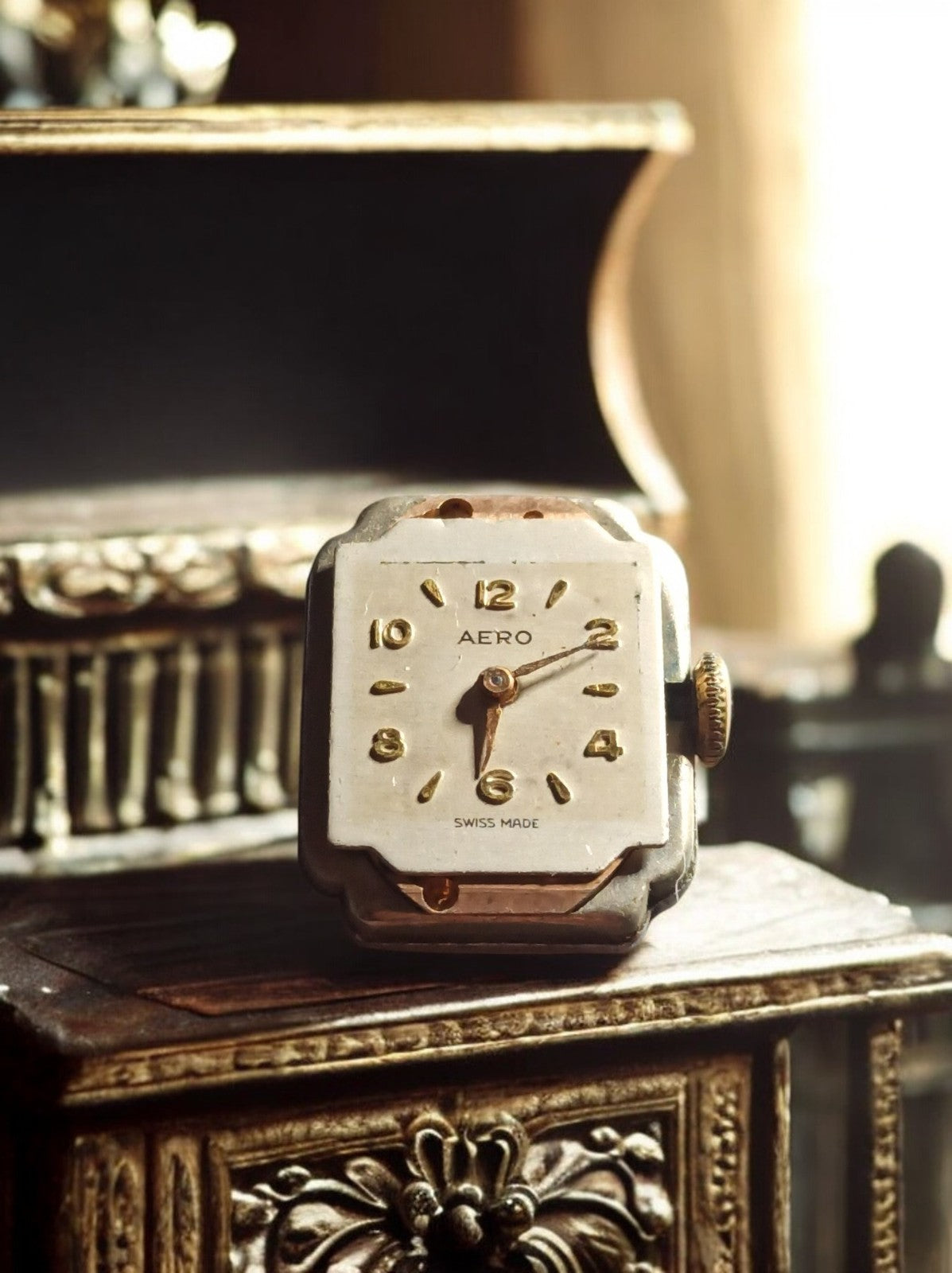 Mouvement montre Aero Swiss vintage carré or pièces - Swiss Made mécanique