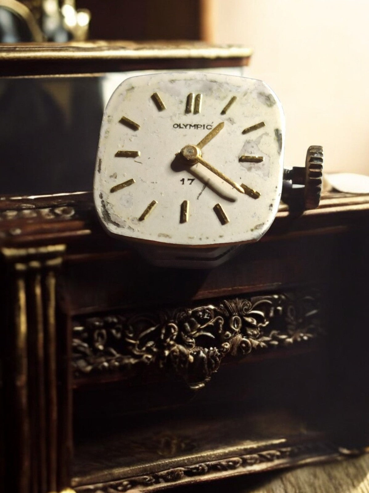 Mouvement montre mécanique Olympic vintage cadran blanc or | pièces réparation