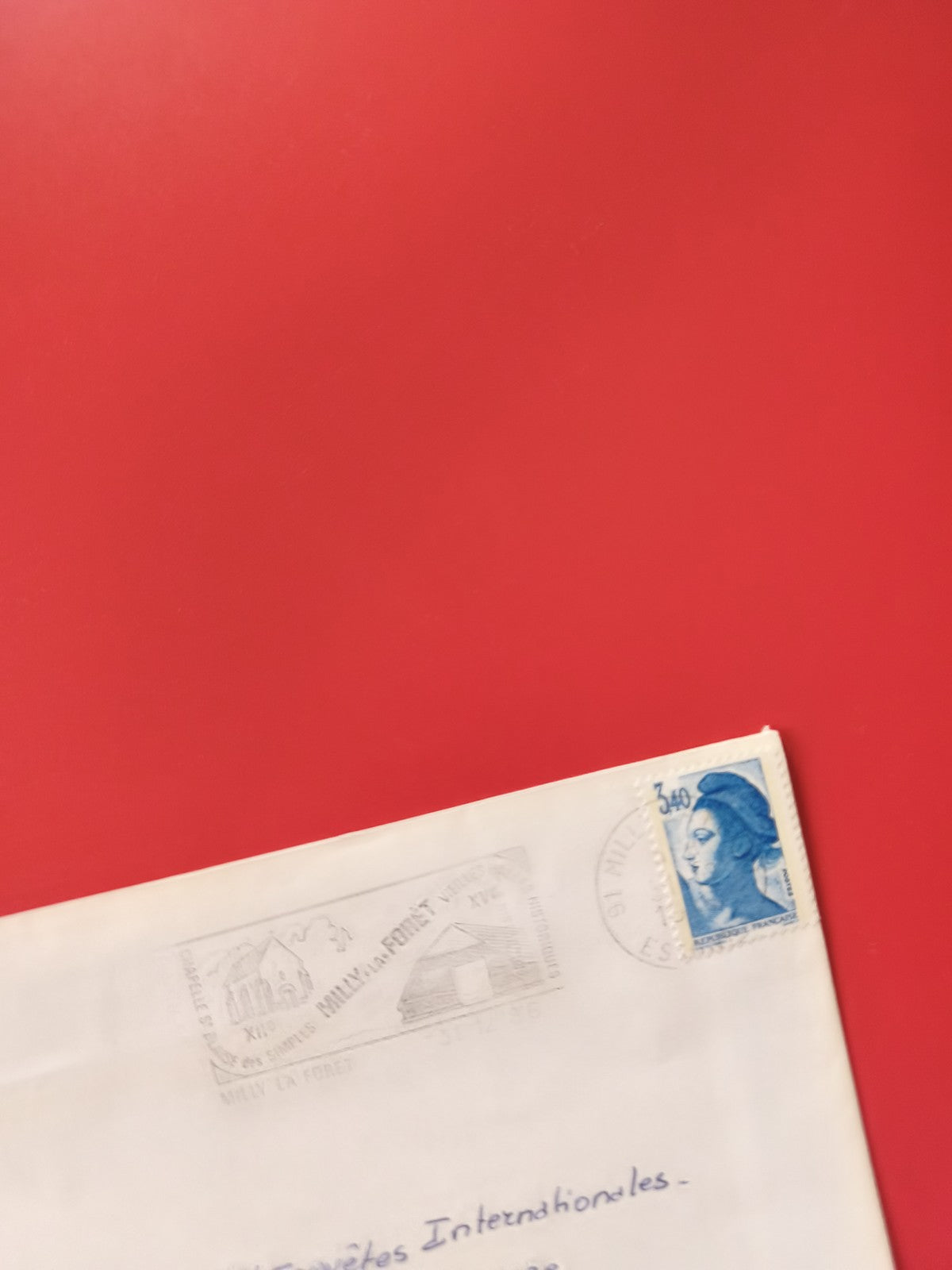 Enveloppe philatélie avec timbre Marianne bleu 3,40F oblitérée France
