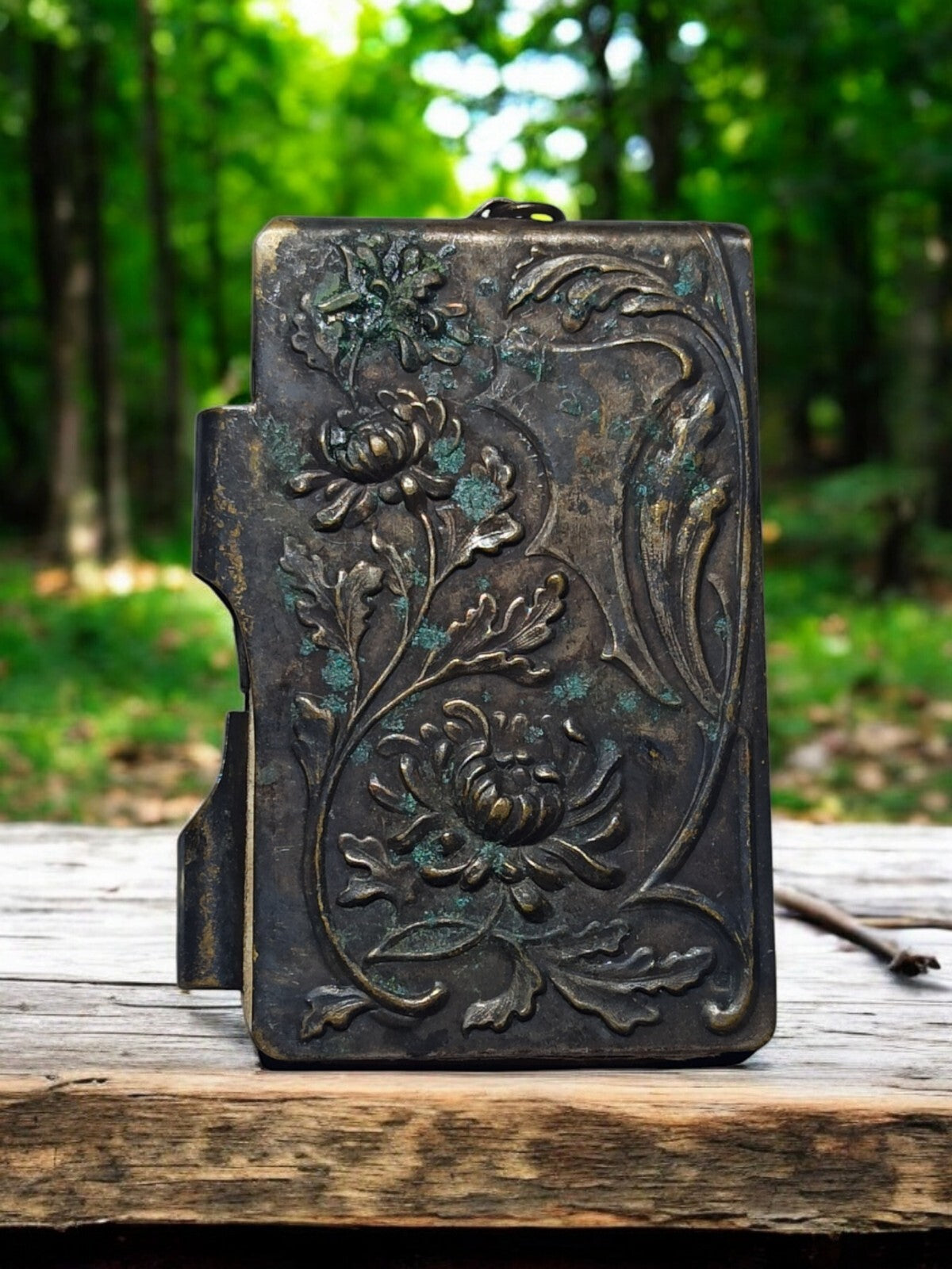 Ancien carnet métal gravé Art Nouveau 1920/30, motif floral, rare vintage