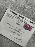 Lettre affranchie Tunis Marseille 1946 timbres 1f50 violet Joseph Assous