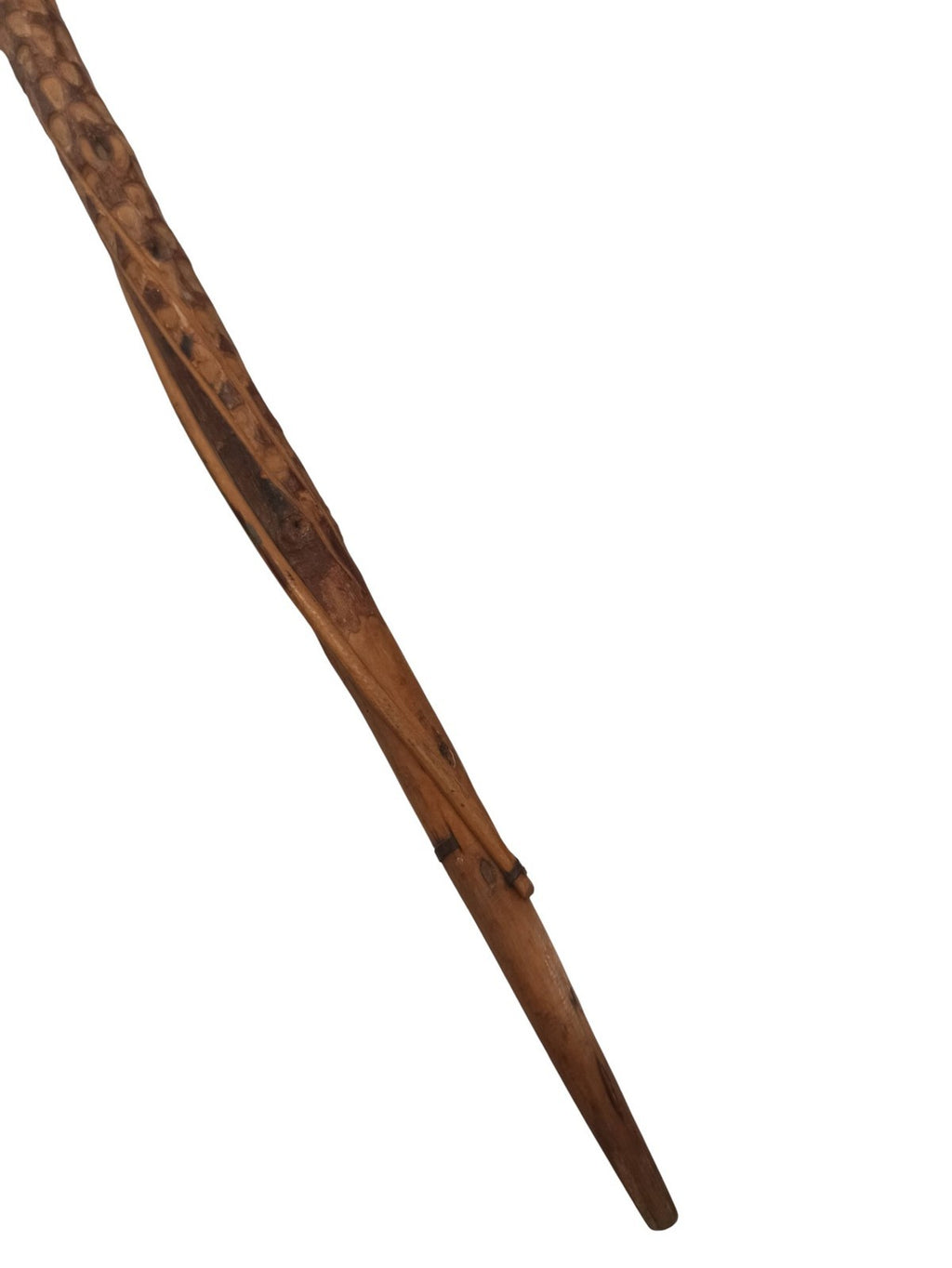 Canne de montagne ancienne sculptée bois, vintage bâton marche rétro déco
