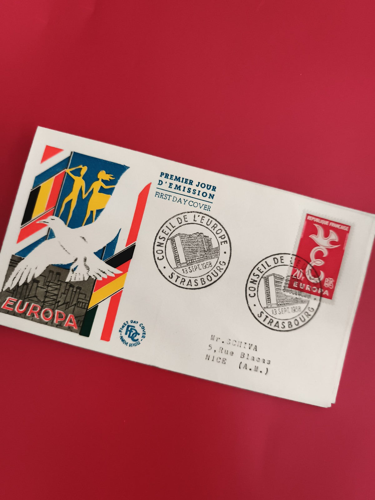 Lettre premier jour Strasbourg Europa 1968 timbre France FDC philatélie (Ref 1)
