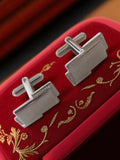 Paire boutons de manchette vintage rectangulaires aspect métal argenté rétro cos