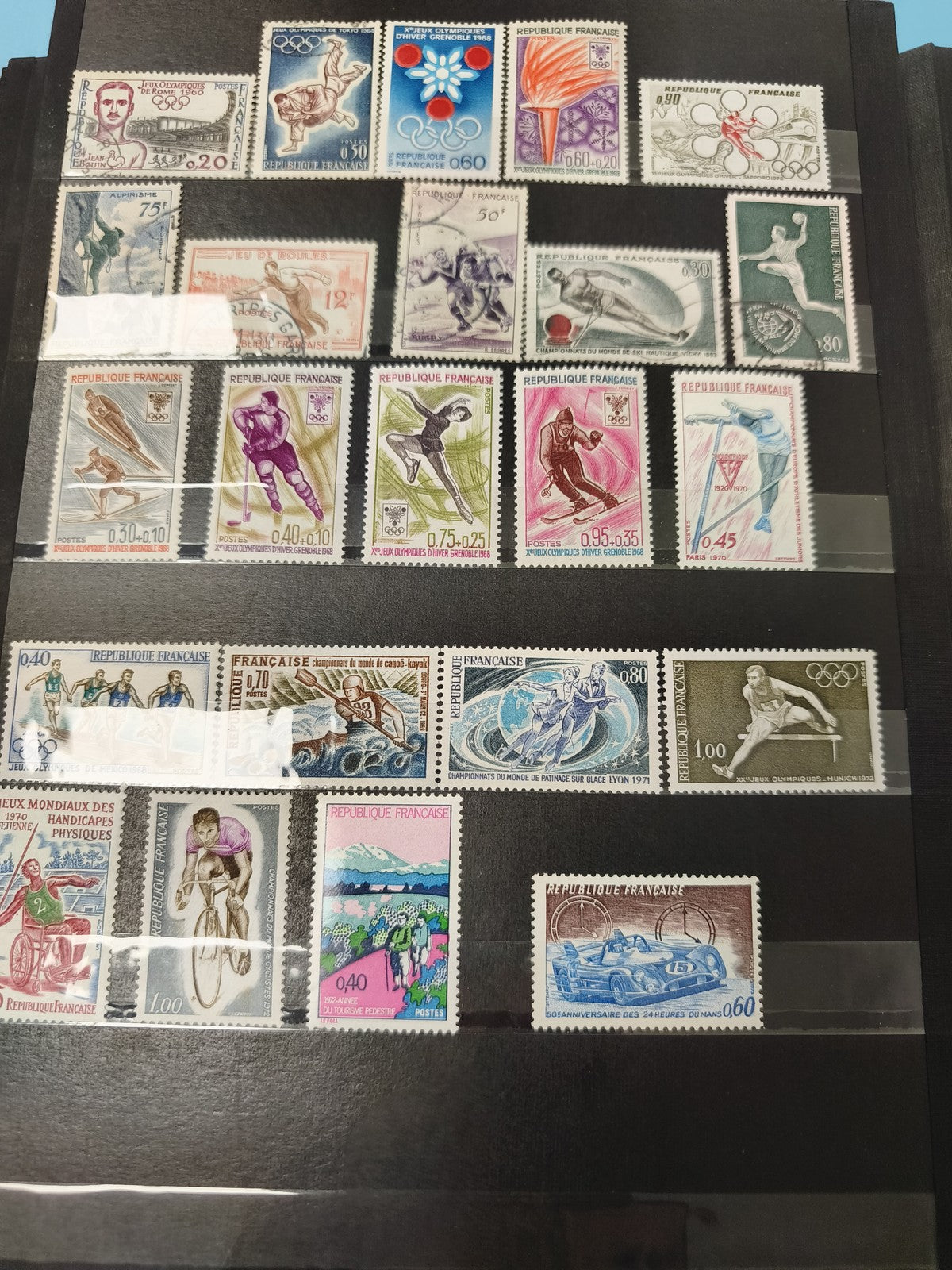 Lot anciens timbres oblitérés France sport olympique vintage collection philatél