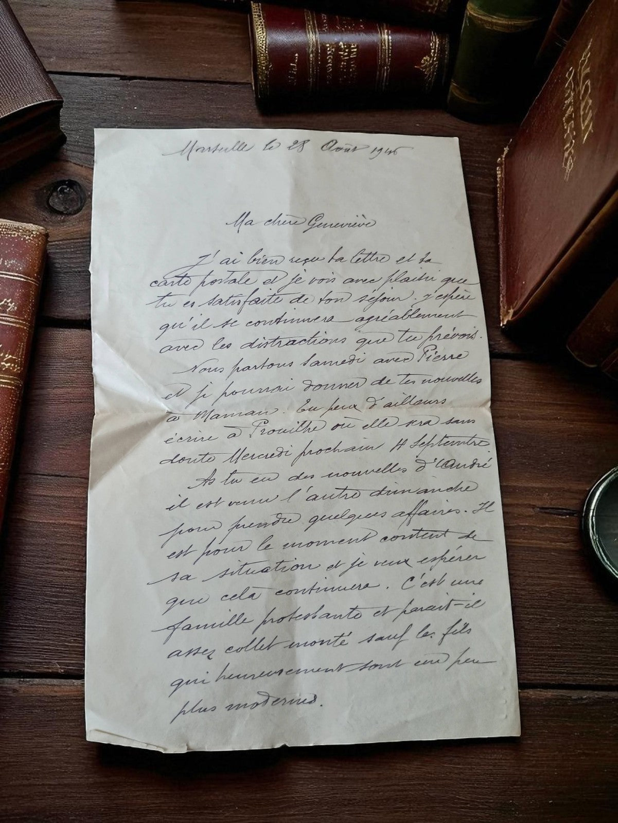 Lettre manuscrite ancienne 1942 Marseille WW2 à Geneviève encre noire vintage