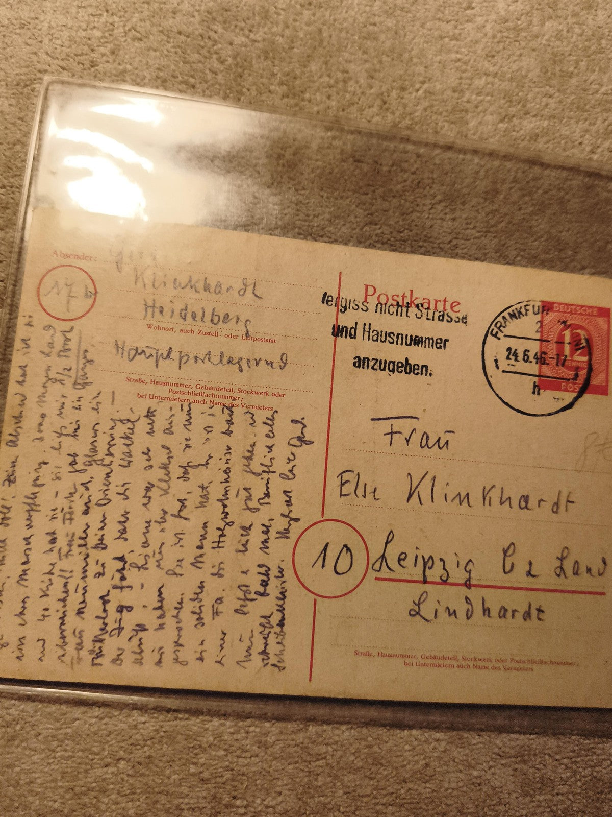 Carte postale Allemagne 1946 oblitérée timbre 12 pfennig Leipzig philatélie