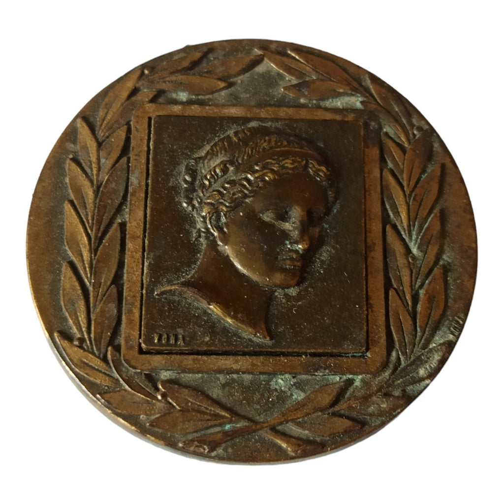 Médaille bronze Vona profil femme laurier offerte CH. E. Loo