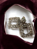 Paire boucles d’oreilles vintage rétro, strass carrés fantaisie ancienne