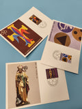 Lot de cartes postales thématiques philatélie avec timbres et illustrations