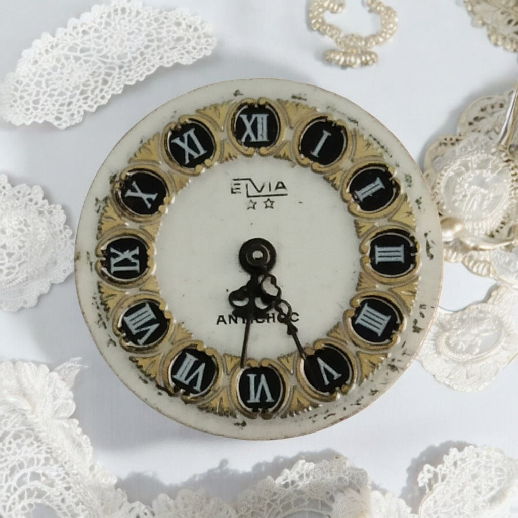 Cadran montre mécanique vintage Elvia ancien, chiffres romains, à restaurer
