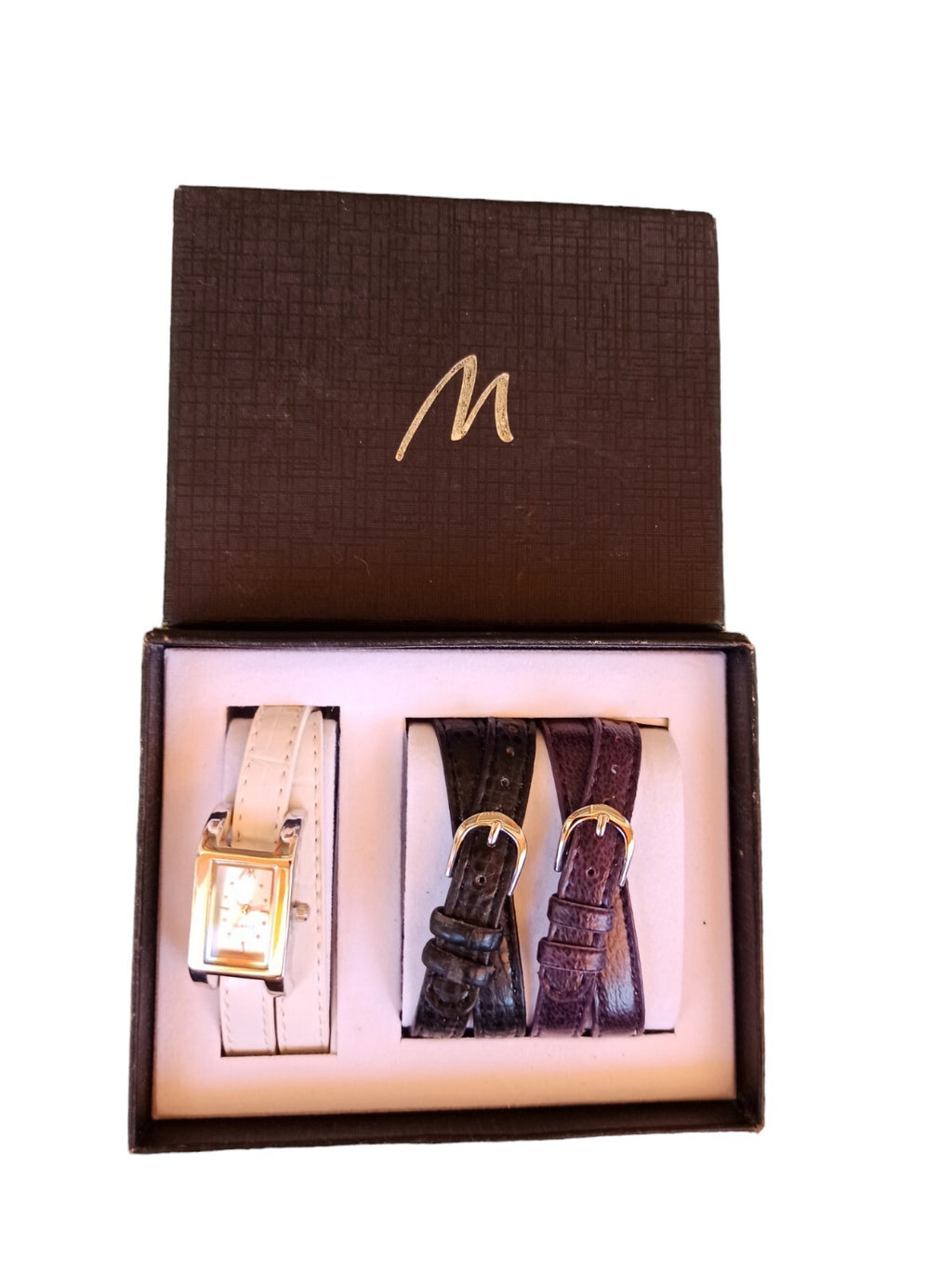 Montre femme Marionnaud cadran rectangulaire avec 3 bracelets, boîte d?origine