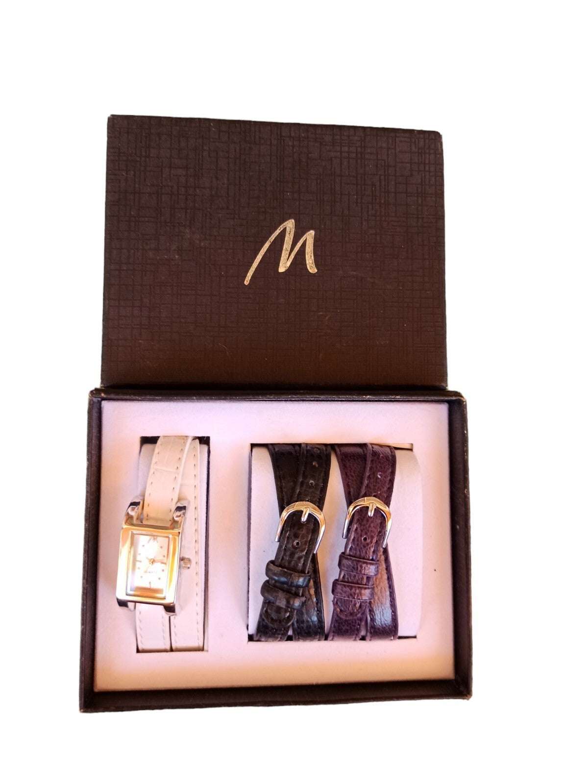 Montre femme Marionnaud cadran rectangulaire avec 3 bracelets, boîte d?origine
