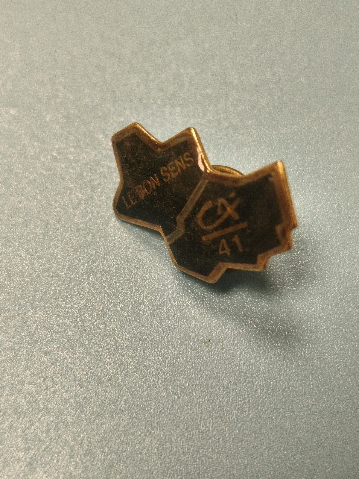 Pin's vintage Crédit Agricole Le Bon Sens forme carte France doré collection
