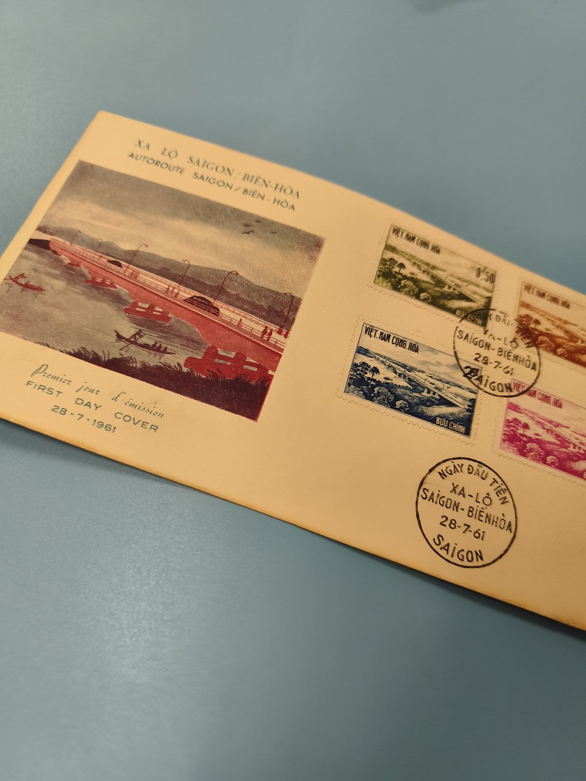 Ancienne enveloppe FDC Vietnam 1961 Xa Lo Saigon Bien Hoa timbres collection