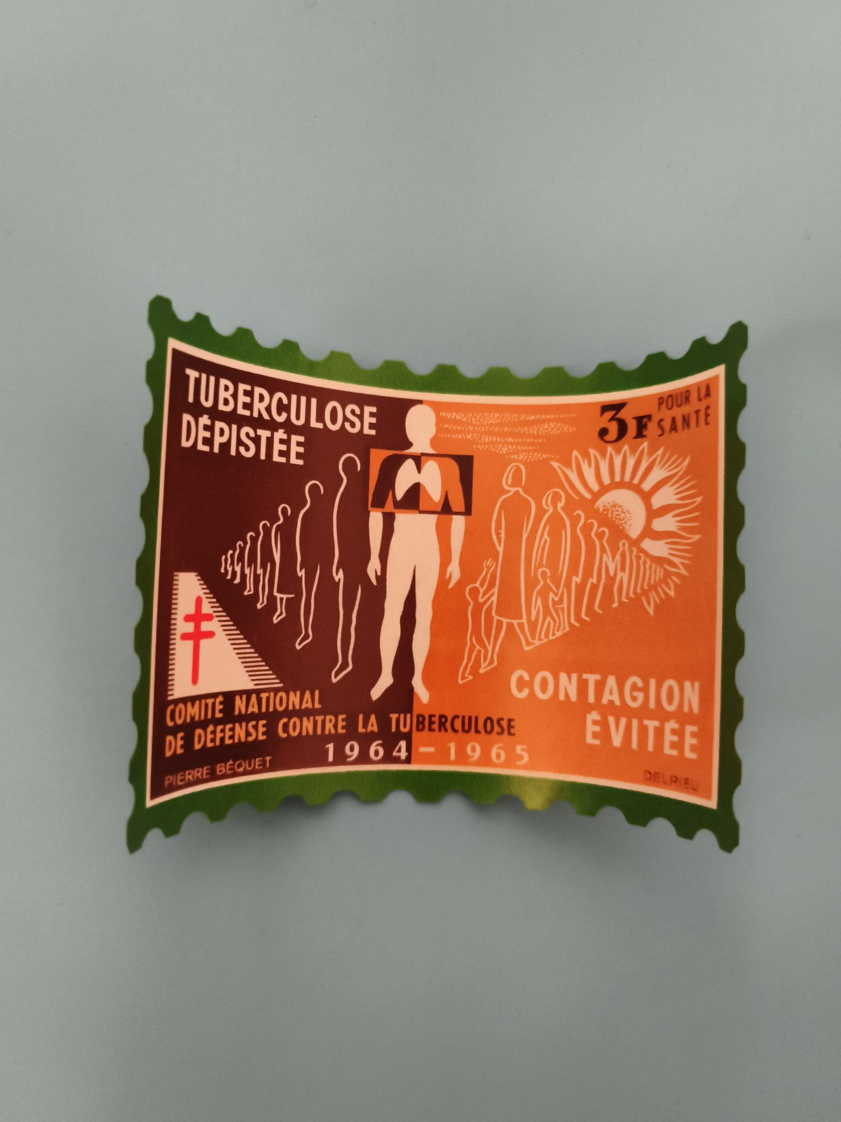 Timbre TB dépistage 1964-1965 France santé 3F, Comité tuberculose, orange marron