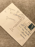 Carte postale écrite timbre Semeuse bleue Amiens 1950s philatélie (Ref 9)