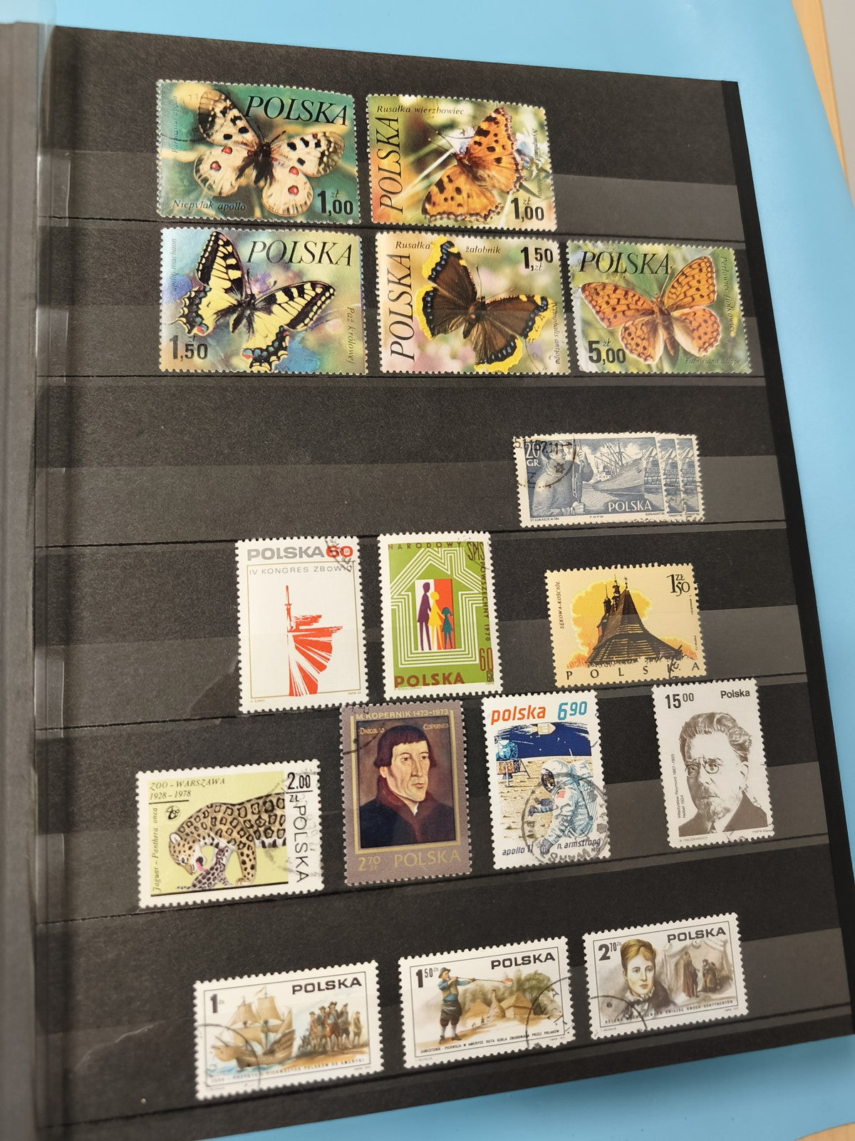Lot anciens timbres oblitérés Pologne Polska papillons thématiques animaux art