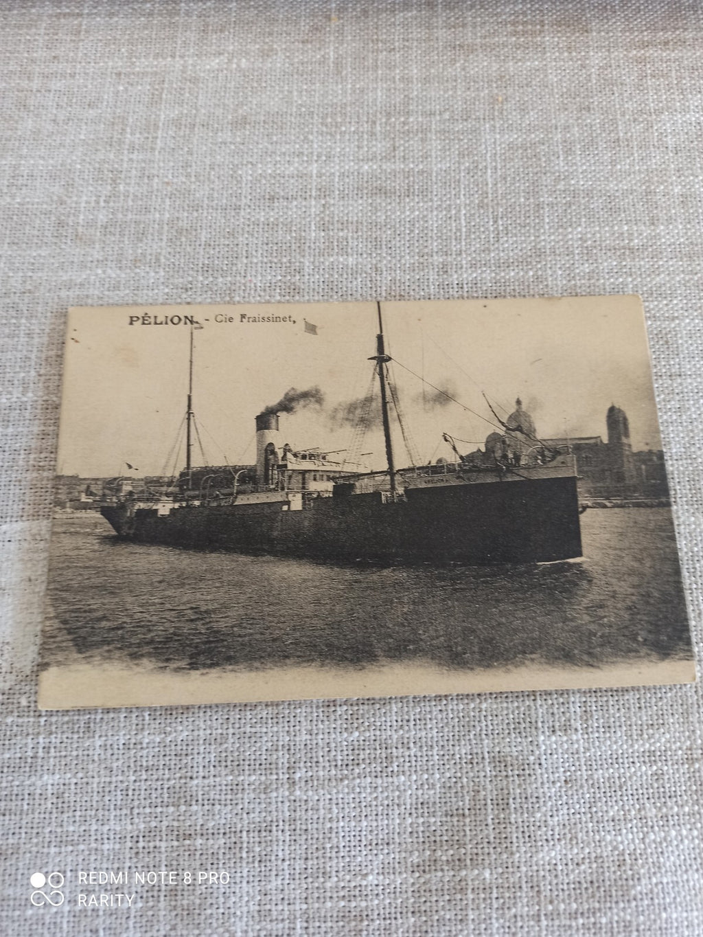 Carte postale navire PÉLION Cie Fraissinet maritime paquebot noir et blanc