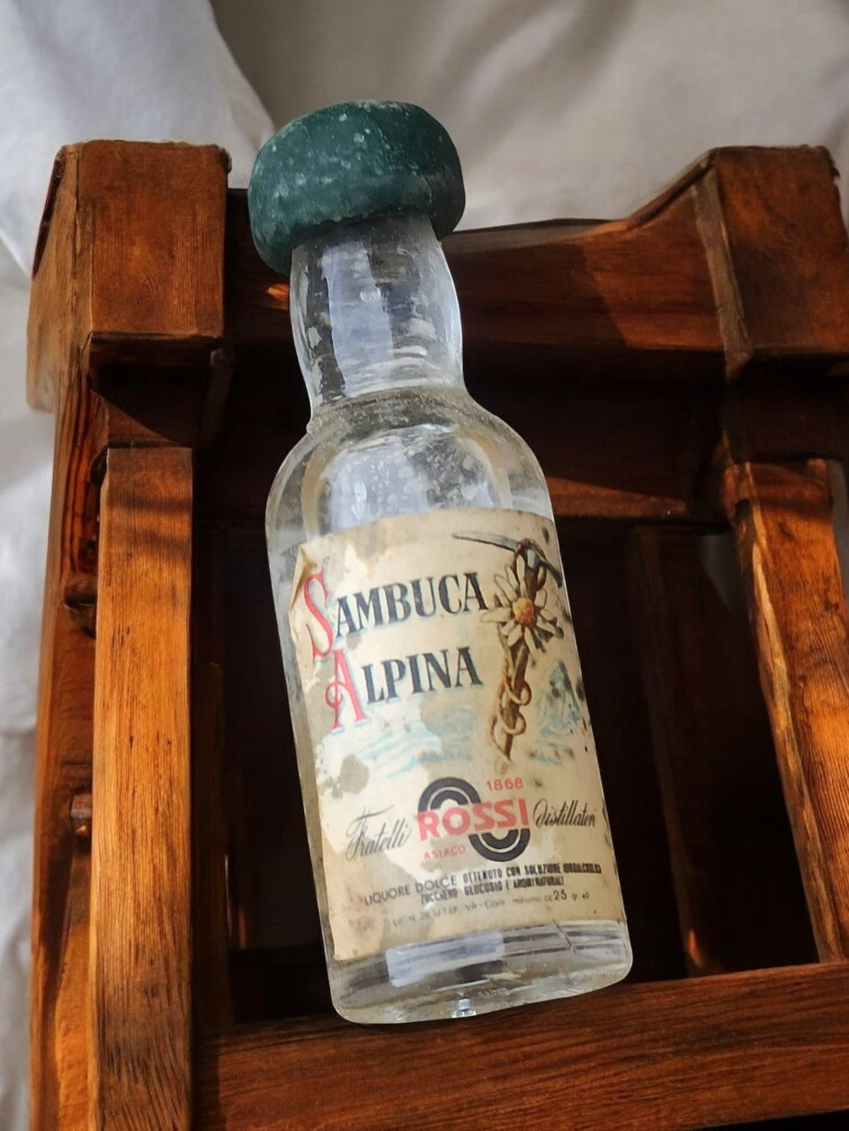 Mini bouteille vintage Sambuca Alpina Rossi rétro, étiquette d'origine, mignonet