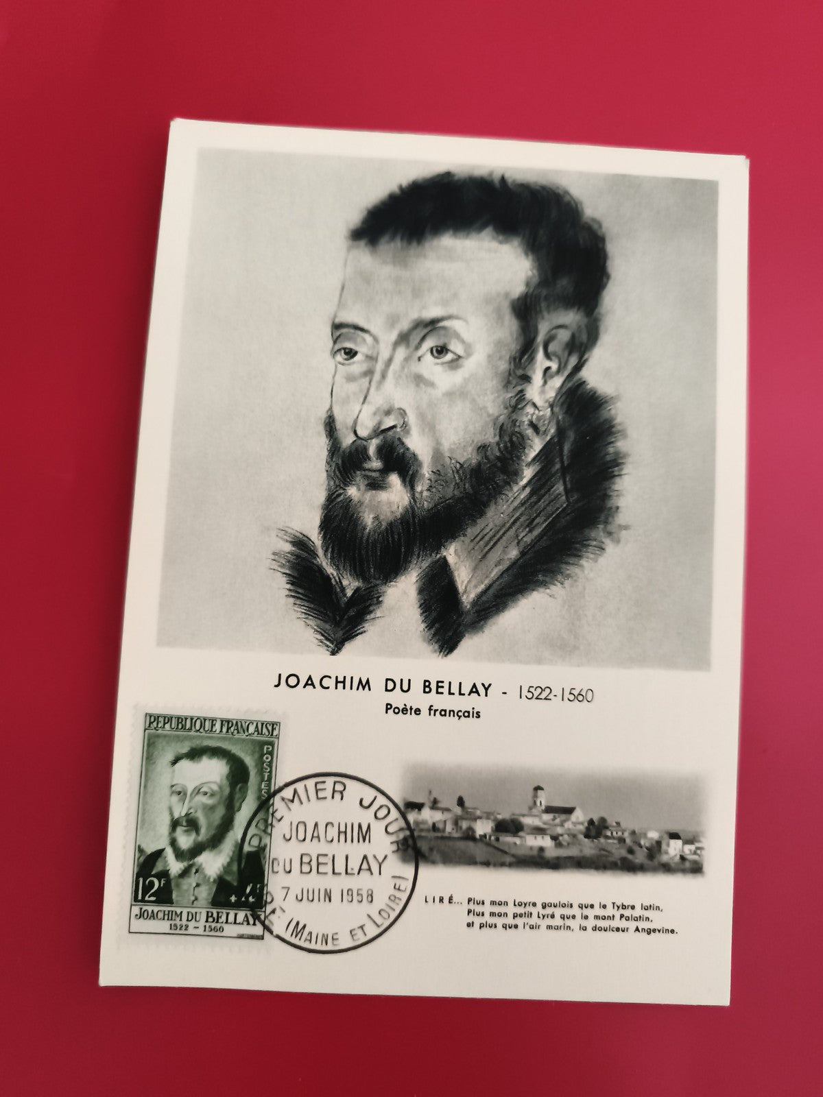 Carte Premier Jour Joachim du Bellay 1958 timbre oblitéré philatélie (Ref 1)