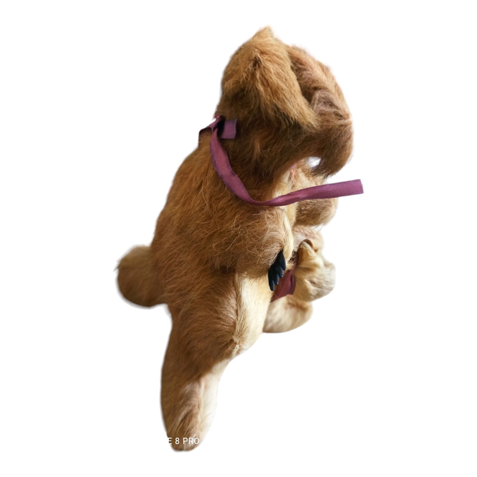 Peluche lapin vintage brun ruban violet déco rétro ancien jouet doux