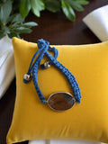 Bracelet artisanal vintage ?il de tigre, macramé bleu, pierre naturelle