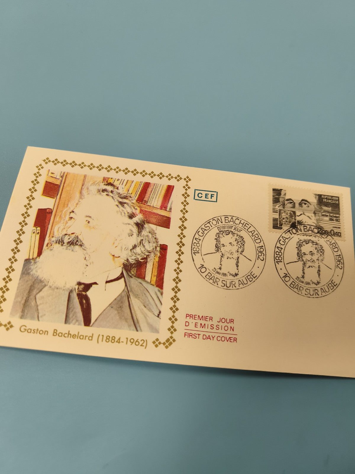 Enveloppe Premier Jour Gaston Bachelard FDC illustration couleur Bar-sur-Aube